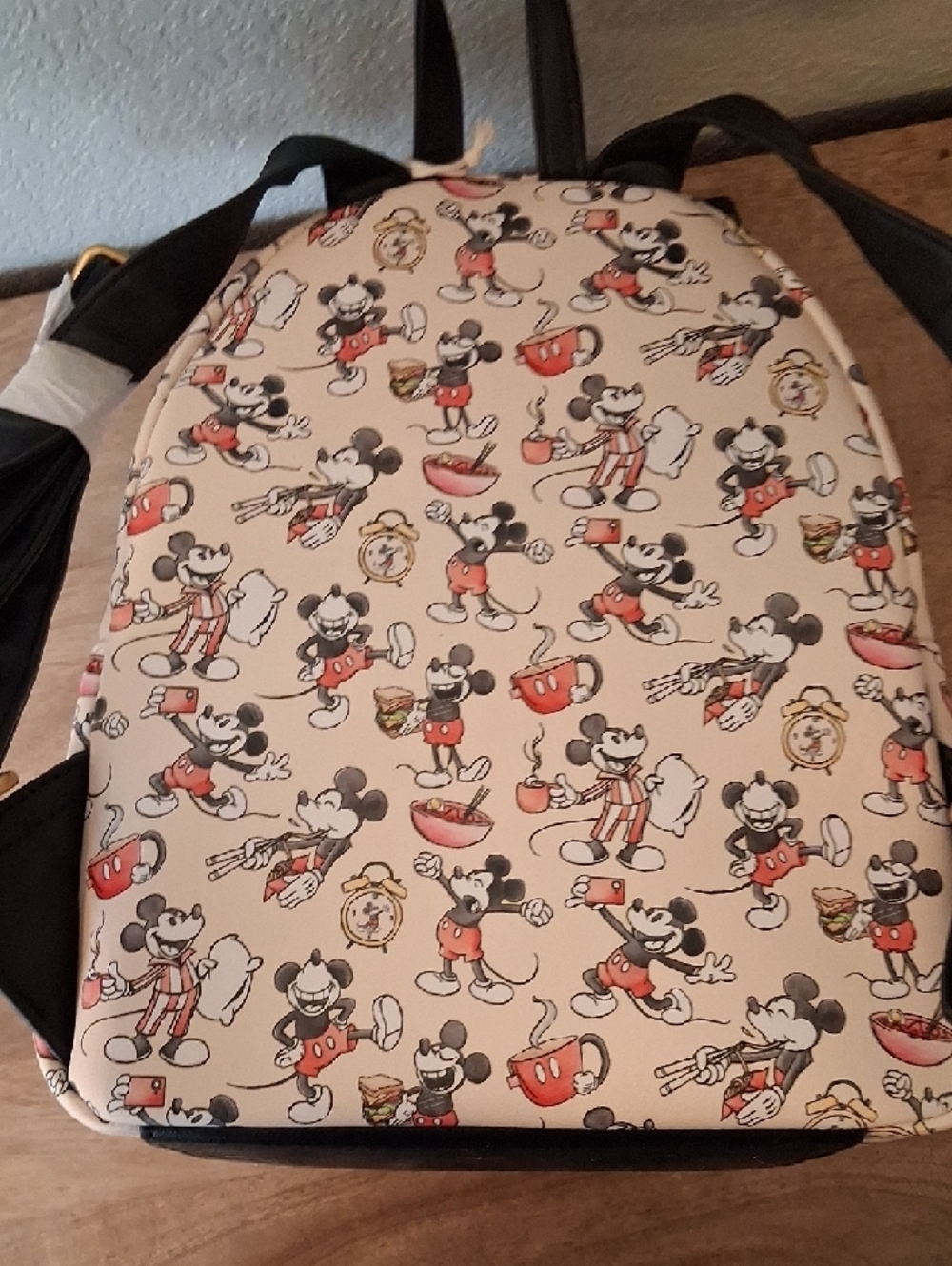 Loungefly Cream & Black Mickey Mouse Retro Pattern Mini Backpack - Picture 4 of 6